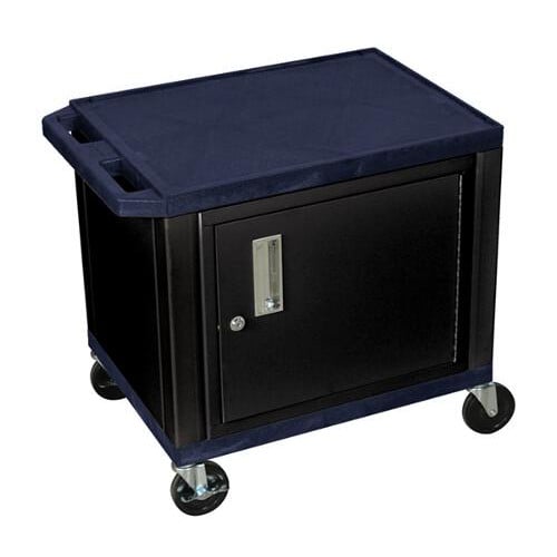 H. Wilson WT26ZC2E-B Navy Blue 24.5" High Tuffy Utility A/V Cart with Cabinet (2-Shelf Black Legs)