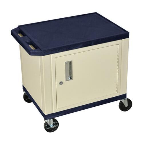 H. Wilson WT26ZC3E Navy Blue 24.5" High Tuffy Utility A/V Cart with Cabinet (2-Shelf Putty Legs)