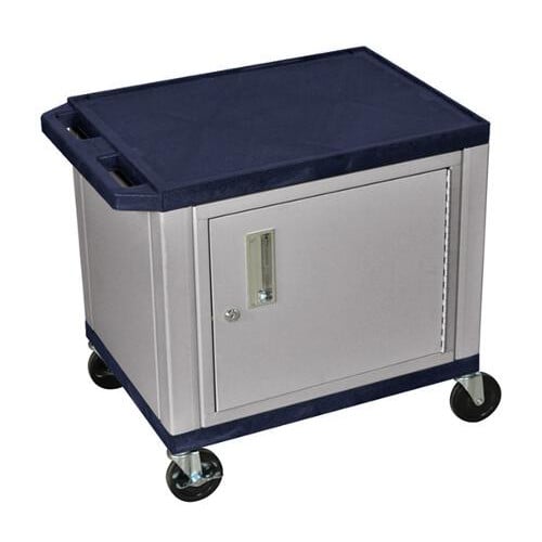 H. Wilson 24.5" High Tuffy Utility A/V Cart with Cabinet (2-Shelf Nickel Legs)