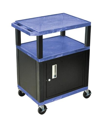 H. Wilson WT34BUC2E-B Blue 34" High Tuffy Utility A/V Cart with Cabinet (3-Shelf Black Legs)