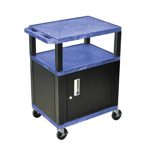 H. Wilson 34" High Tuffy Utility A/V Cart with Cabinet (3-Shelf Black Legs)