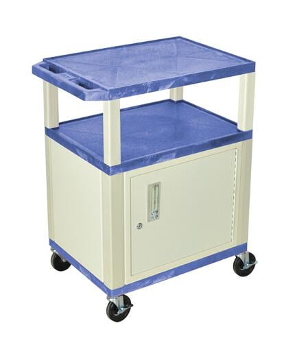 H. Wilson WT34BUC3E Blue 34" High Tuffy Utility A/V Cart with Cabinet (3-Shelf Putty Legs)