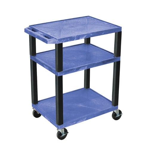 H. Wilson WT34BUE-B Blue 34" High Tuffy Utility A/V Cart (3-Shelf Black Legs)