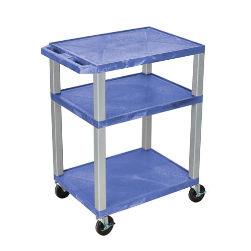 H. Wilson WT34BUE-N Blue 34" High Tuffy Utility A/V Cart (3-Shelf Nickel Legs)