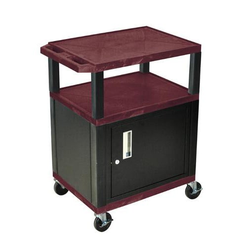 H. Wilson 34" High Tuffy Utility A/V Cart with Cabinet (3-Shelf Black Legs)