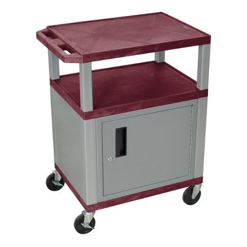 H. Wilson 34" High Tuffy Utility A/V Cart with Cabinet (3-Shelf Nickel Legs)