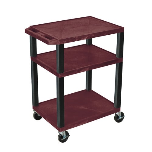 H. Wilson WT34BYE-B Burgundy 34" High Tuffy Utility A/V Cart (3-Shelf Black Legs)