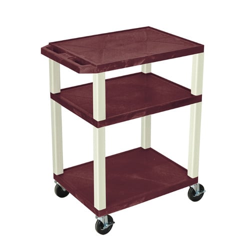 H. Wilson WT34BYE Burgundy 34" High Tuffy Utility A/V Cart (3-Shelf Putty Legs)