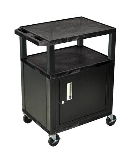 H. Wilson WT34C2E Black 34" High Tuffy Utility A/V Cart with Cabinet (3-Shelf Black Legs)