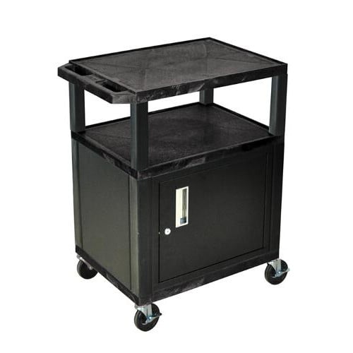 H. Wilson 34" High Tuffy Utility A/V Cart with Cabinet (3-Shelf Black Legs)