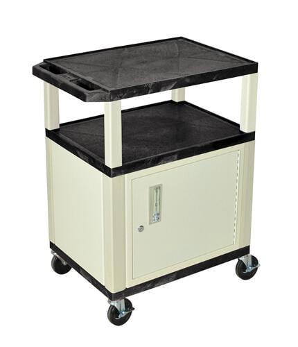 H. Wilson WT34C3E-P Black 34" High Tuffy Utility A/V Cart with Cabinet (3-Shelf Putty Legs)