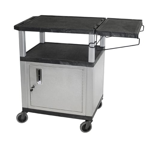 H. Wilson WT34CCBR Black Utility Cart with Side Shelf and Gray Cabinet