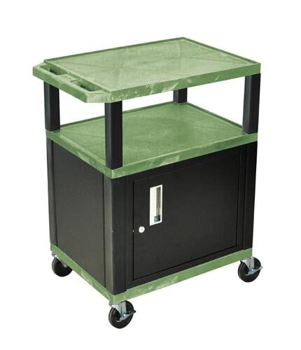 H. Wilson WT34GC2E-B Green 34" High Tuffy Utility A/V Cart with Cabinet (3-Shelf Black Legs)