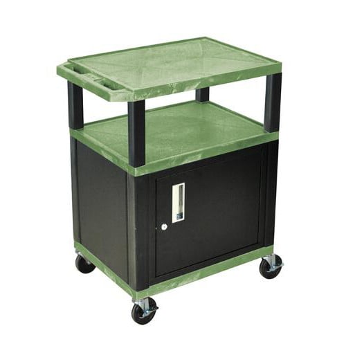 H. Wilson 34" High Tuffy Utility A/V Cart with Cabinet (3-Shelf Black Legs)
