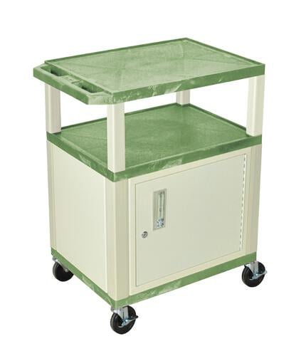 H. Wilson WT34GC3E Green 34" High Tuffy Utility A/V Cart with Cabinet (3-Shelf Putty Legs)