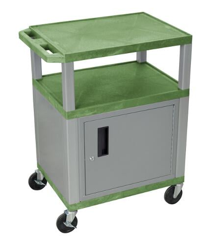 H. Wilson WT34GC4E-N Green 34" High Tuffy Utility A/V Cart with Cabinet (3-Shelf Nickel Legs)