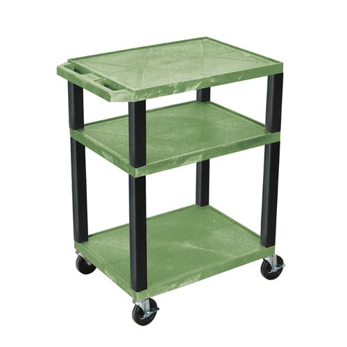 H. Wilson WT34GE-B Green 34" High Tuffy Utility A/V Cart (3-Shelf Black Legs)