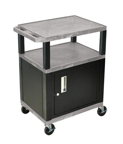H. Wilson WT34GYC2E-B Gray 34" High Tuffy Utility A/V Cart with Cabinet (3-Shelf Black Legs)