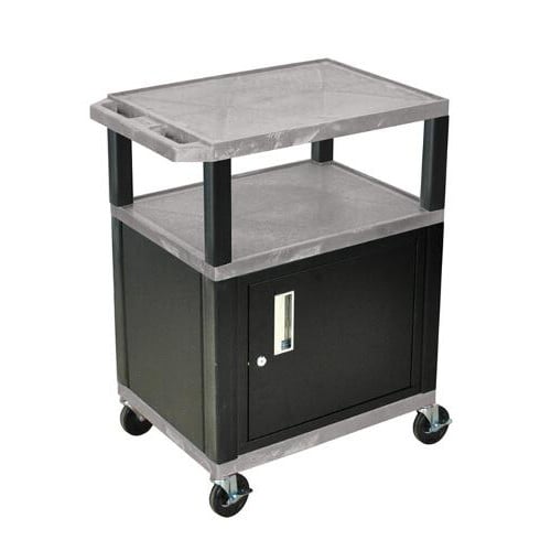H. Wilson 34" High Tuffy Utility A/V Cart with Cabinet (3-Shelf Black Legs)