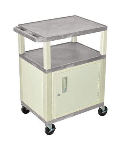 H. Wilson WT34GYC3E Gray 34" High Tuffy Utility A/V Cart with Cabinet (3-Shelf Putty Legs)