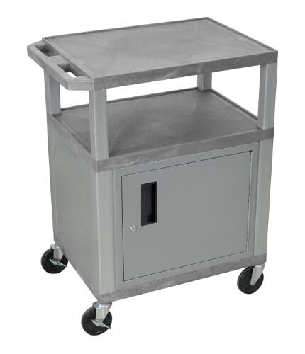 H. Wilson WT34GYC4E-N Gray 34" High Tuffy Utility A/V Cart with Cabinet (3-Shelf Nickel Legs)