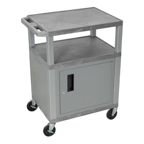 H. Wilson 34" High Tuffy Utility A/V Cart with Cabinet (3-Shelf Nickel Legs)