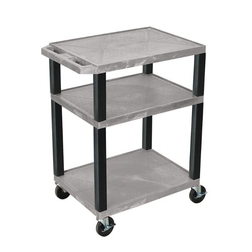 H. Wilson WT34GYE-B Gray 34" High Tuffy Utility A/V Cart (3-Shelf Black Legs)