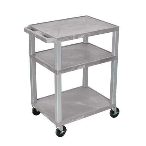 H. Wilson 34" High Tuffy Utility A/V Cart (3-Shelf Nickel Legs)