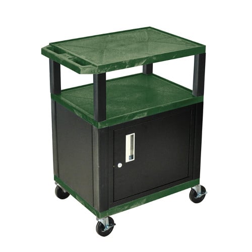 H. Wilson 34" High Tuffy Utility A/V Cart with Cabinet (3-Shelf Black Legs)