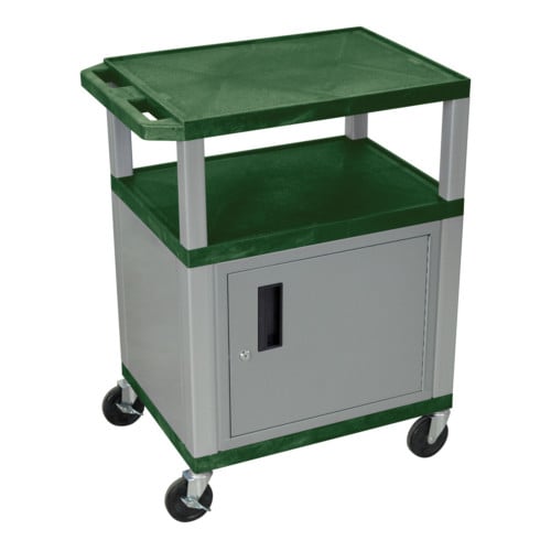 H. Wilson 34" High Tuffy Utility A/V Cart with Cabinet (3-Shelf Nickel Legs)