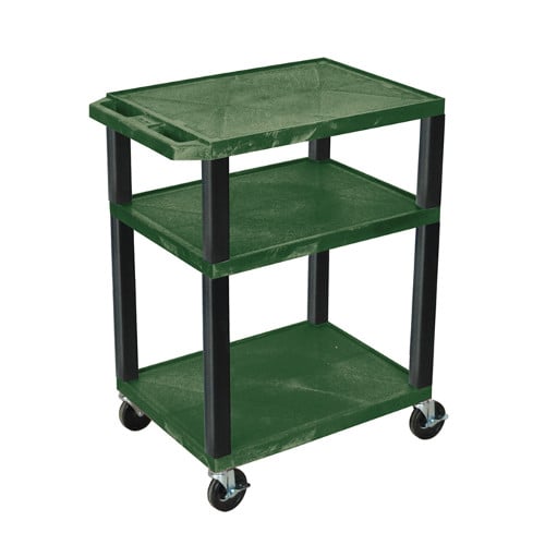 H. Wilson WT34HGE-B Hunter Green 34" High Tuffy Utility A/V Cart (3-Shelf Black Legs)