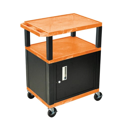 H. Wilson 34" High Tuffy Utility A/V Cart with Cabinet (3-Shelf Black Legs)