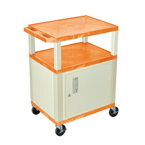 H. Wilson WT34ORC3E Orange 34" High Tuffy Utility A/V Cart with Cabinet (3-Shelf Putty Legs)