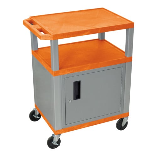 H. Wilson 34" High Tuffy Utility A/V Cart with Cabinet (3-Shelf Nickel Legs)