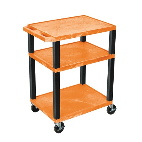 H. Wilson WT34ORE-B Orange 34" High Tuffy Utility A/V Cart (3-Shelf Black Legs)