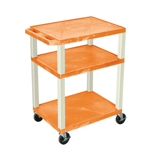 H. Wilson WT34ORE Orange 34" High Tuffy Utility A/V Cart (3-Shelf Putty Legs)