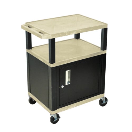 H. Wilson 34" High Tuffy Utility A/V Cart with Cabinet (3-Shelf Black Legs)