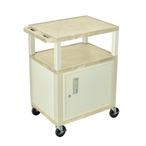 H. Wilson WT34OWC3E Putty 34" High Tuffy Utility A/V Cart with Cabinet (3-Shelf Putty Legs)