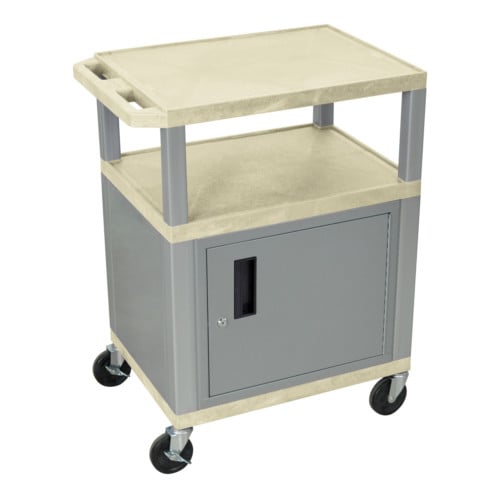 H. Wilson WT34OWC4E-N Putty 34" High Tuffy Utility A/V Cart with Cabinet (3-Shelf Nickel Legs)