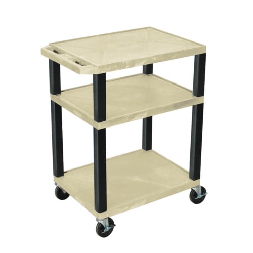 H. Wilson WT34OWE-B Putty 34" High Tuffy Utility A/V Cart (3-Shelf Black Legs)