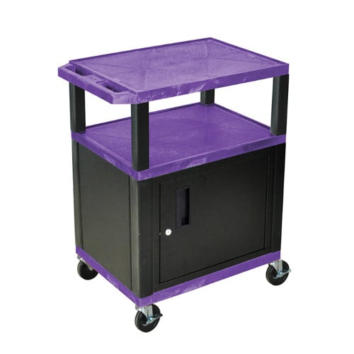 H. Wilson WT34PC2E-B Purple 34" High Tuffy Utility A/V Cart with Cabinet (3-Shelf Black Legs)