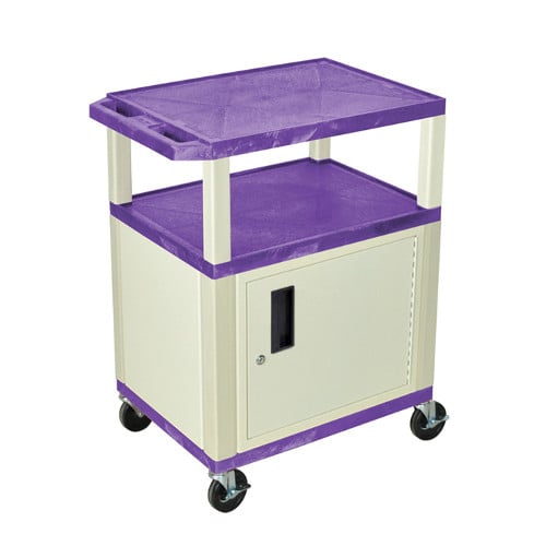 H. Wilson WT34PC3E Purple 34" High Tuffy Utility A/V Cart with Cabinet (3-Shelf Putty Legs)