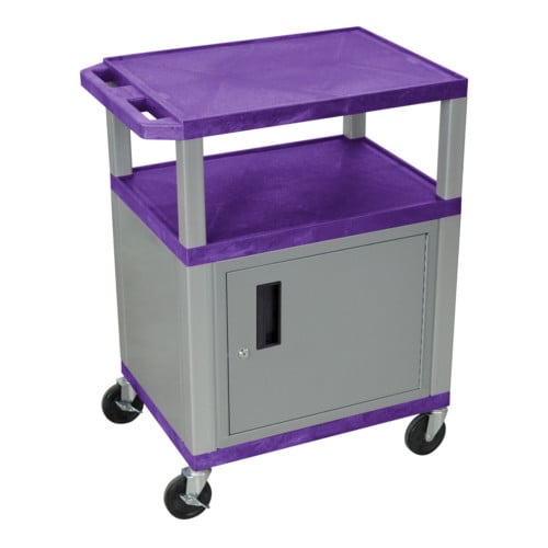 H. Wilson 34" High Tuffy Utility A/V Cart with Cabinet (3-Shelf Nickel Legs)
