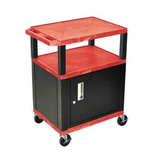 H. Wilson 34" High Tuffy Utility A/V Cart with Cabinet (3-Shelf Black Legs)
