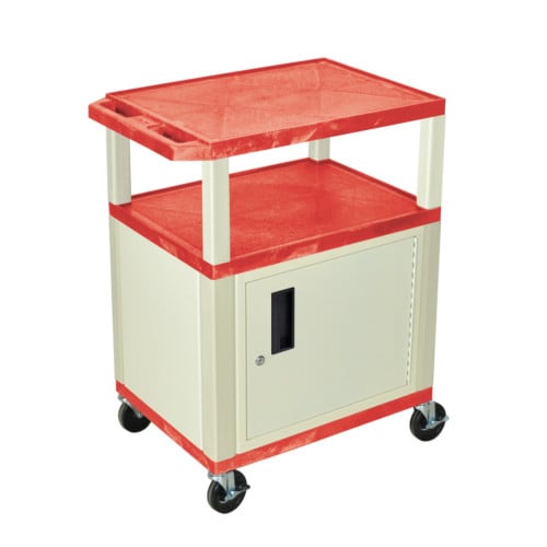 H. Wilson WT34RC3E Red 34" High Tuffy Utility A/V Cart with Cabinet (3-Shelf Putty Legs)