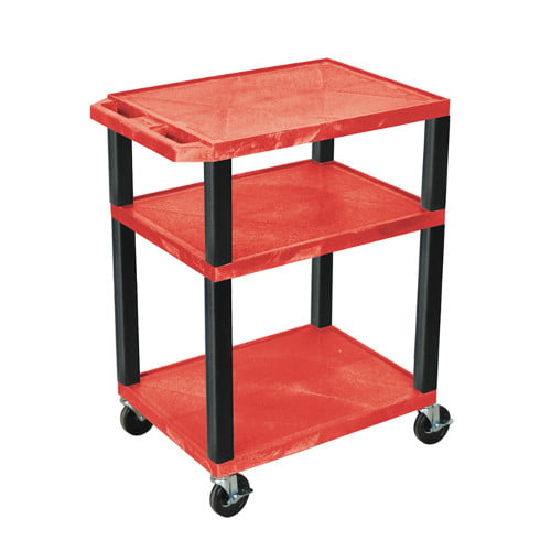 H. Wilson WT34RE-B Red 34" High Tuffy Utility A/V Cart (3-Shelf Black Legs)
