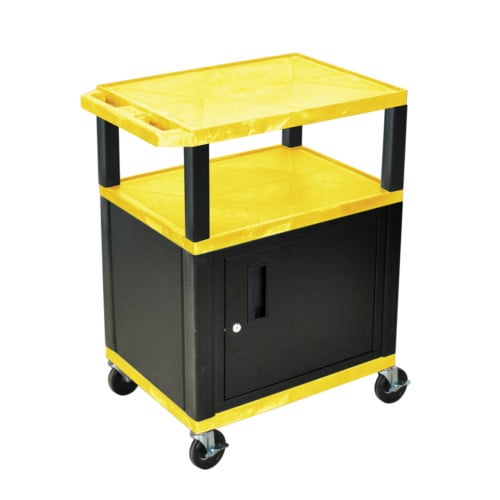 H. Wilson WT34YC2E-B Yellow 34" High Tuffy Utility A/V Cart with Cabinet (3-Shelf Black Legs)