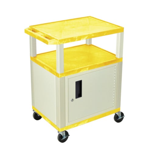 H. Wilson WT34YC3E Yellow 34" High Tuffy Utility A/V Cart with Cabinet (3-Shelf Putty Legs)