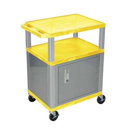 H. Wilson WT34YC4E-N Yellow 34" High Tuffy Utility A/V Cart with Cabinet (3-Shelf Nickel Legs)