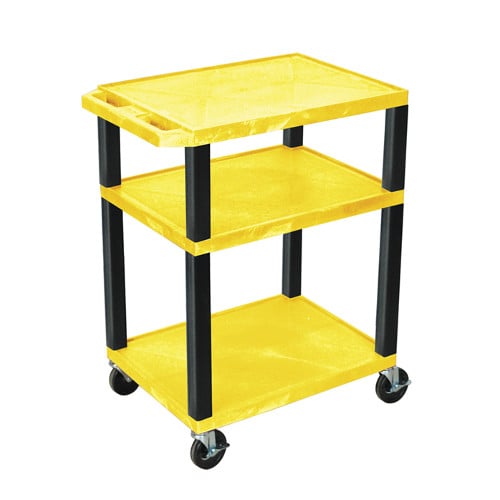 H. Wilson WT34YE-B Yellow 34" High Tuffy Utility A/V Cart (3-Shelf Black Legs)